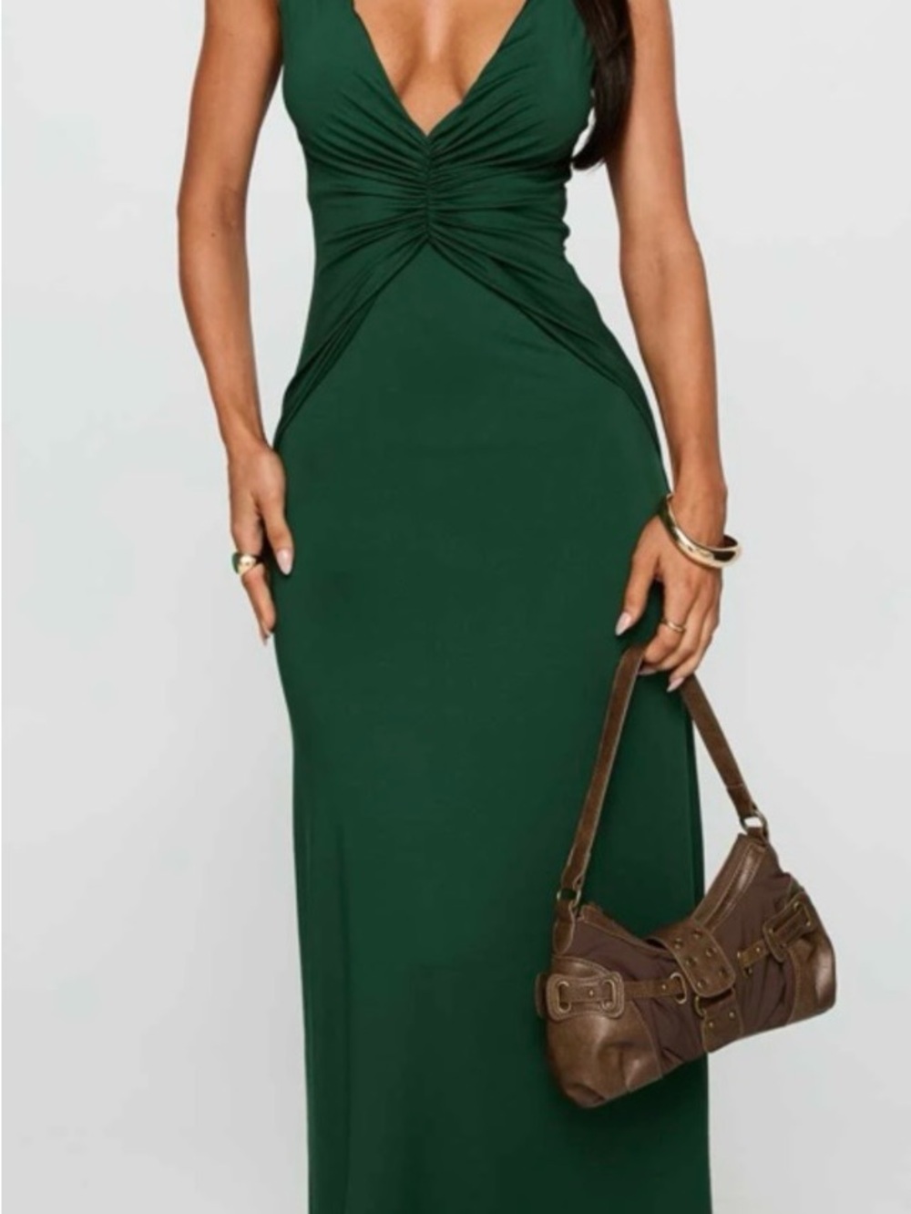 Princess Polly Frederica Plunge Maxi Dress Forest Green